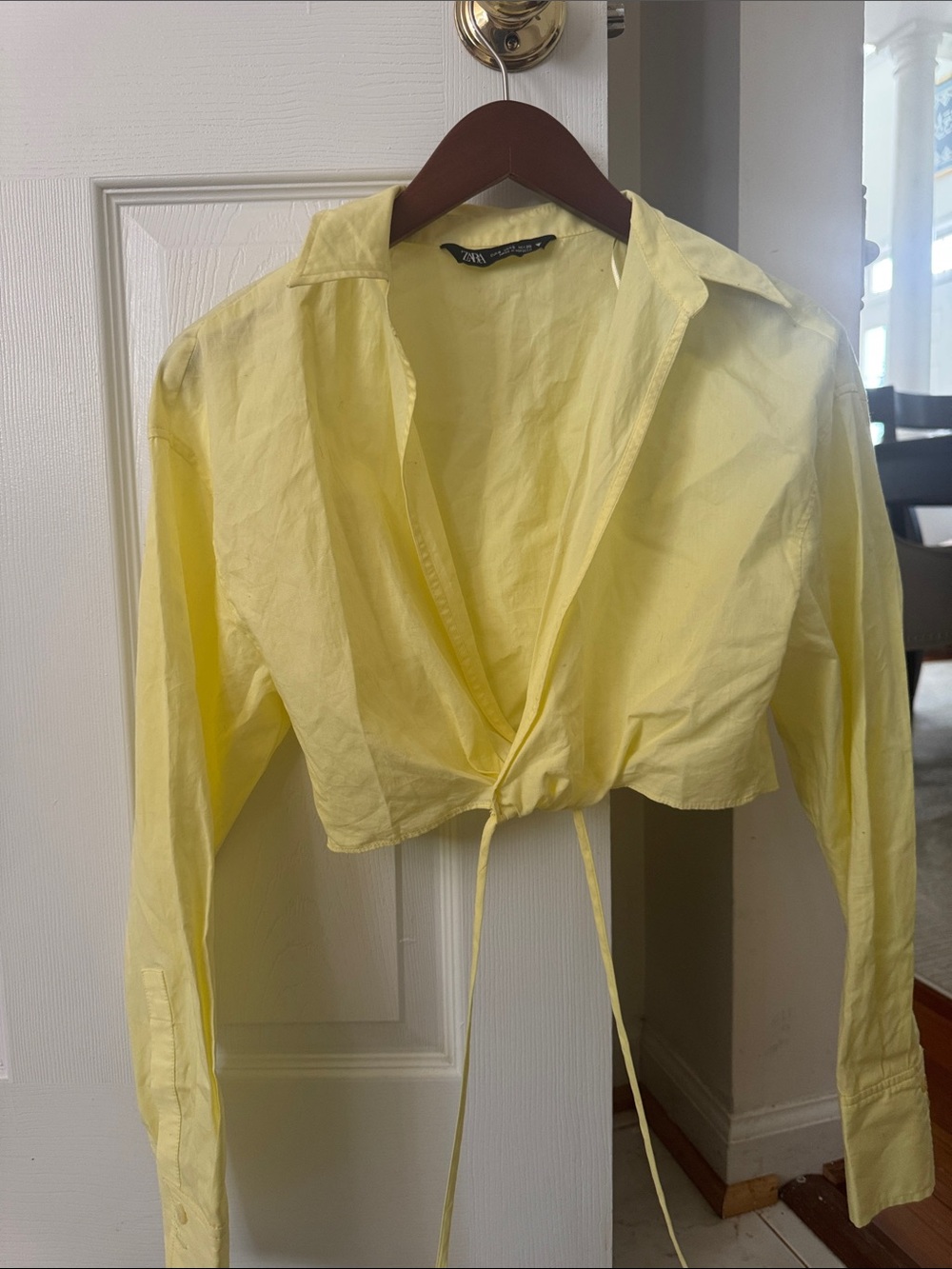 Zara Cropped Tie-Front Button Shirt